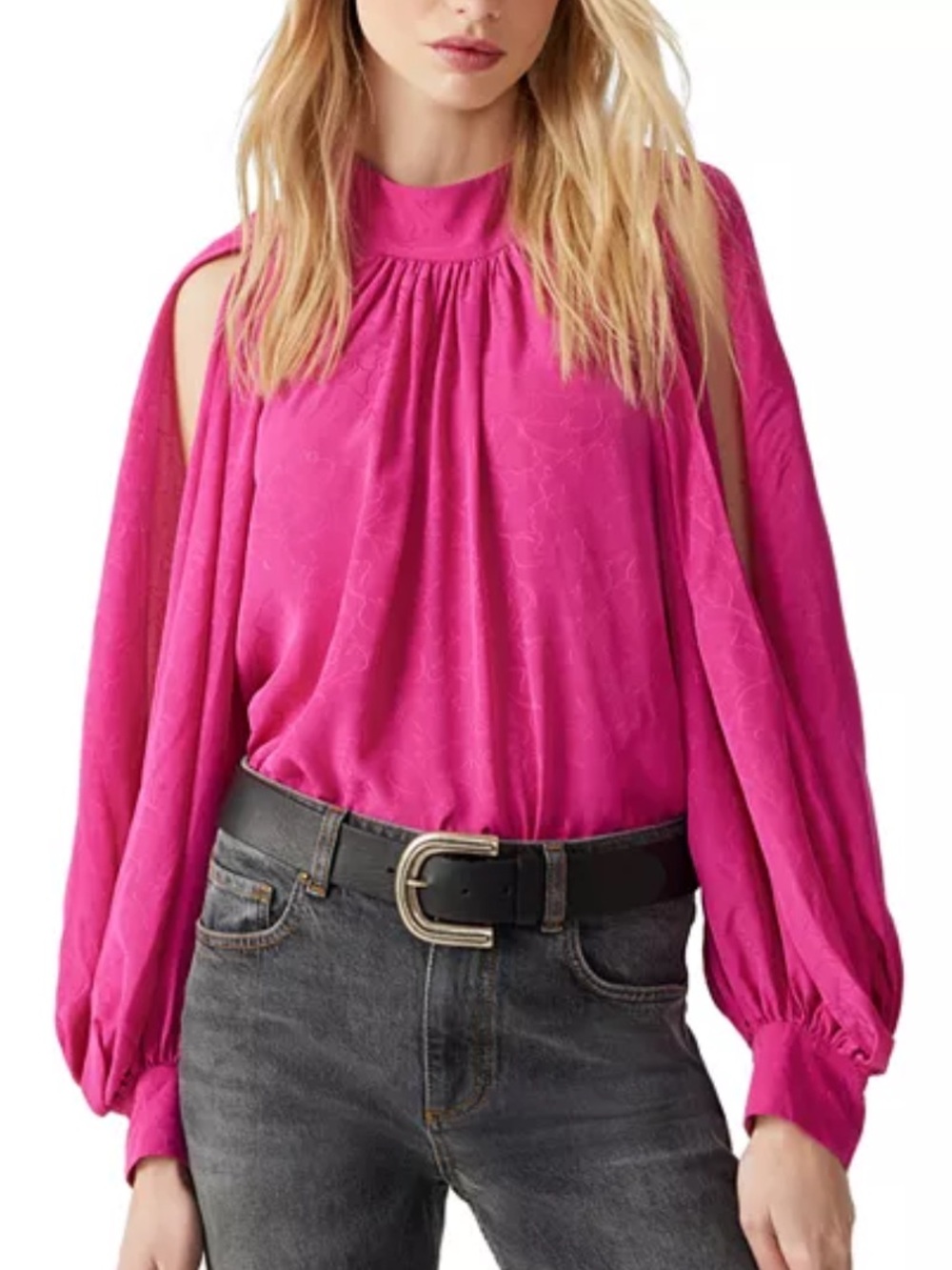 ba&sh Fuchsia Cold-Shoulder Long Sleeve Blouse